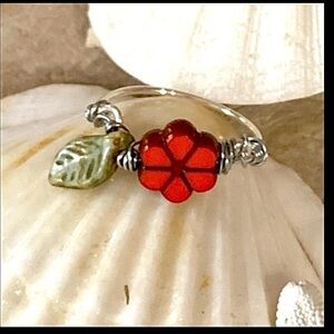 Orange Czech Glass Wire Wrapped Ring